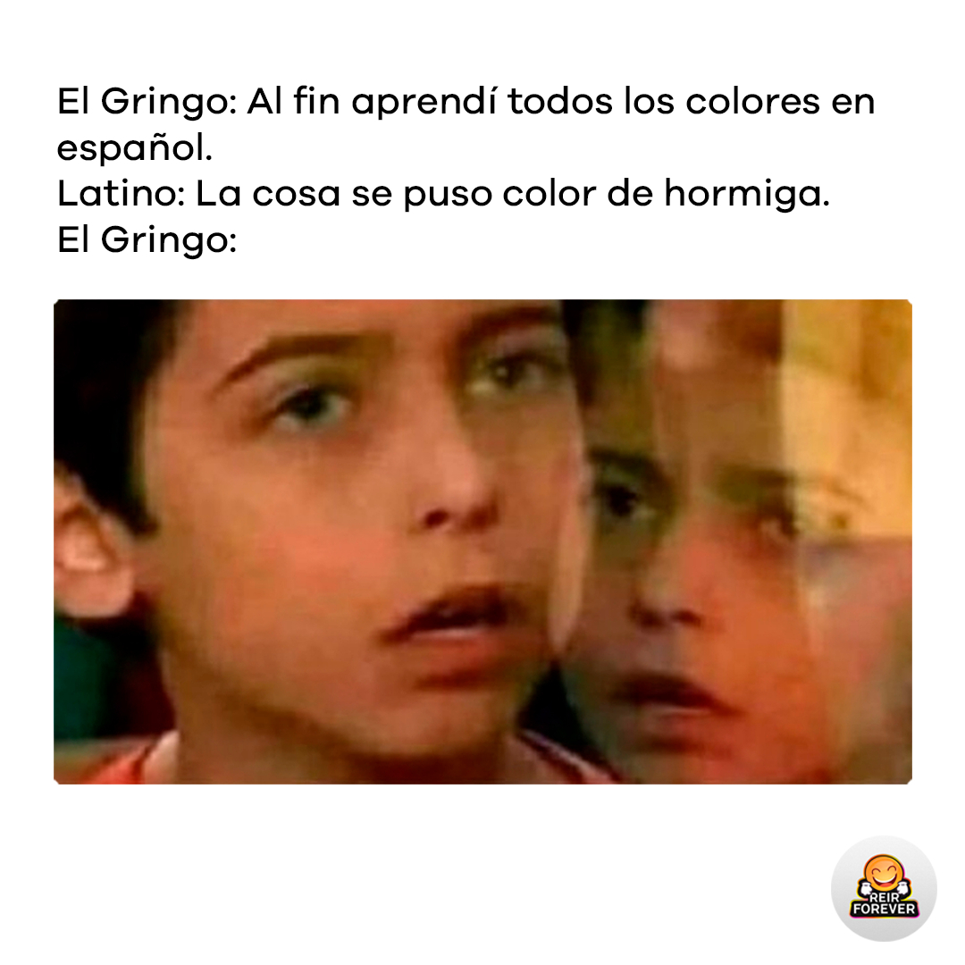 El Gringo: Al fin aprendí todos los colores en español. Latino: La cosa se puso color de hormiga. El Gringo: