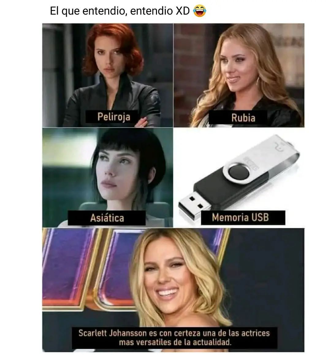 El que entendio, entendio XD. Peliroja. Asiática. Rubia. Memoria USB. Scarlett Johansson es con certeza una de las actrices mas versatiles de la actualidad.