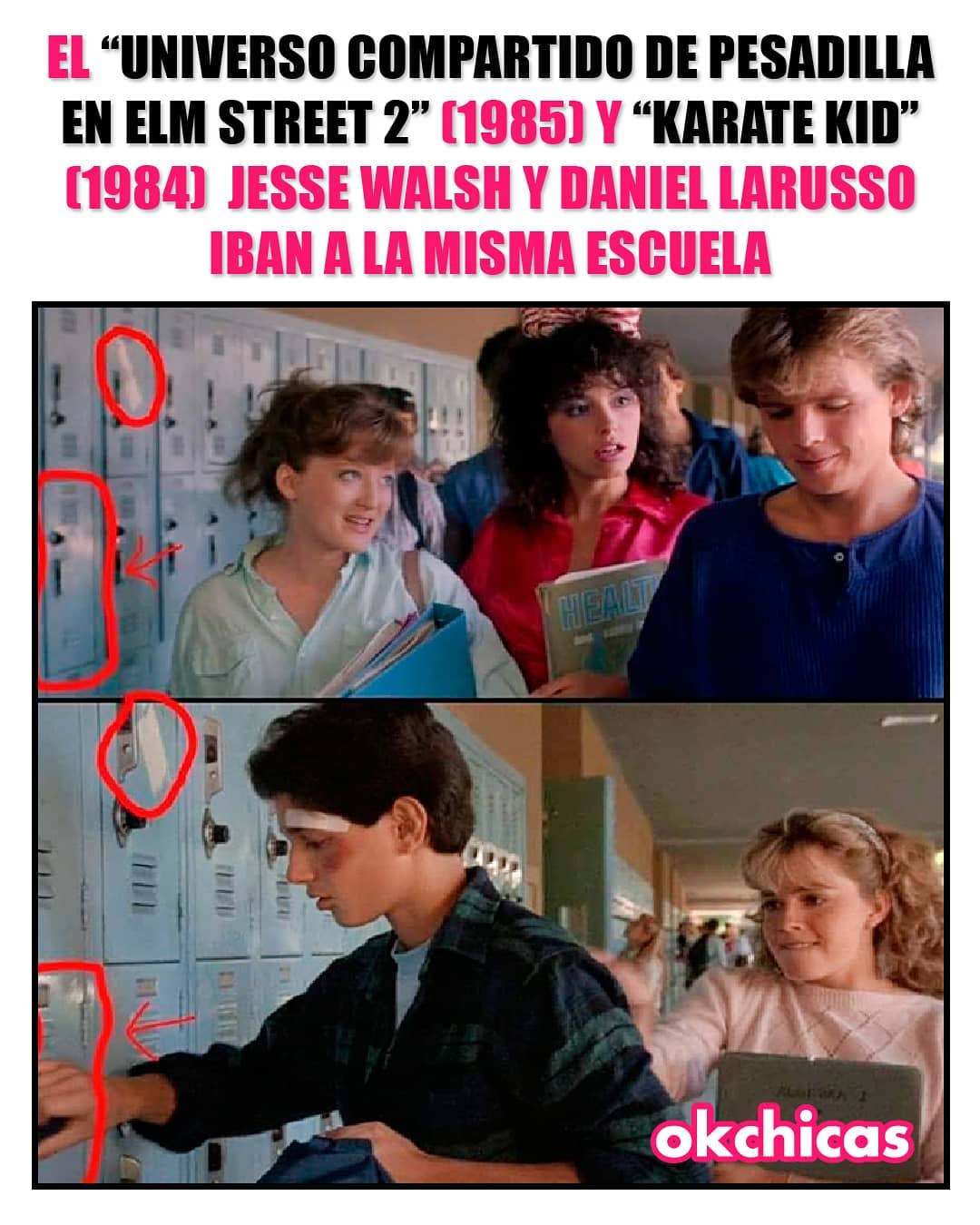 El "Universo Compartido de Pesadilla en Elm Street 2" (1985) y "Karate Kid" (1984) Jesse Walsh y Daniel Larusso iban a la misma escuela.