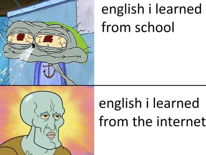 English I learned from school.  English I learned from the internet.