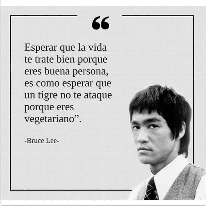 "Esperar que la vida te trate bien porque eres buena persona, es como esperar que un tigre no te ataque porque eres vegetariano". Bruce Lee.