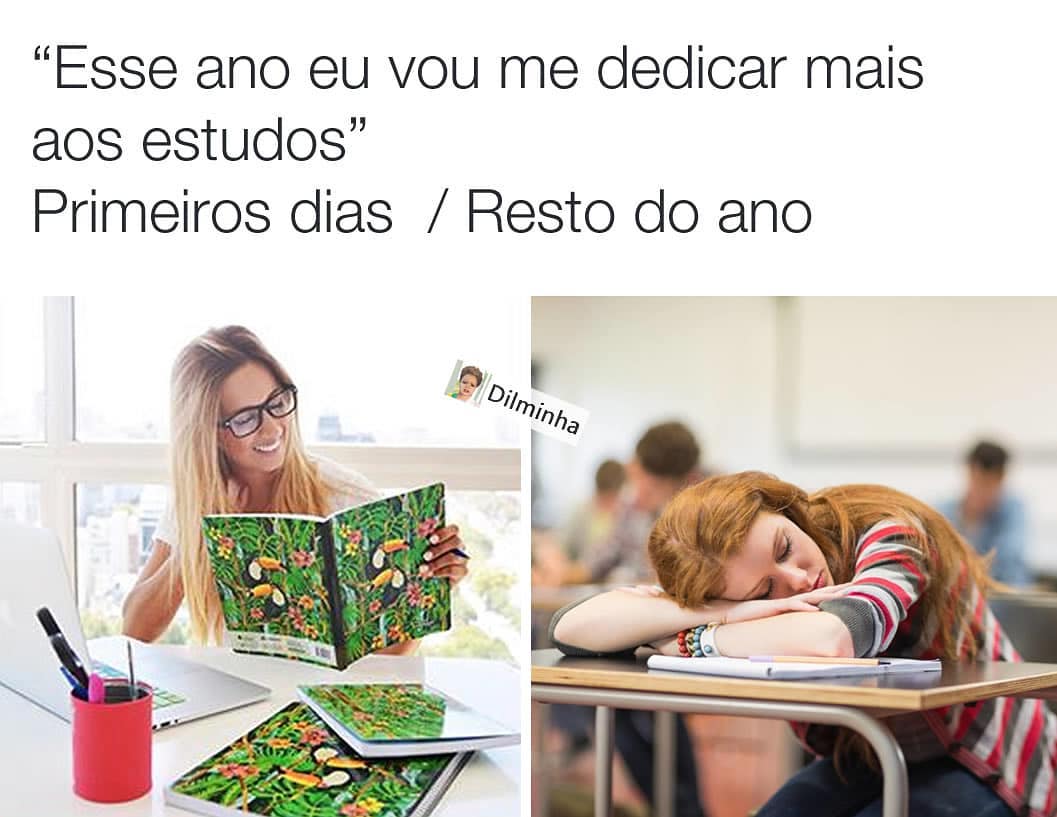 "Esse ano eu vou me dedicar mais aos estudos". Primeiros dias. / Resto do ano.