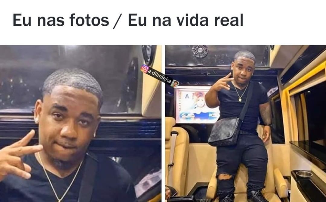 Eu nas fotos. / Eu na vida real.