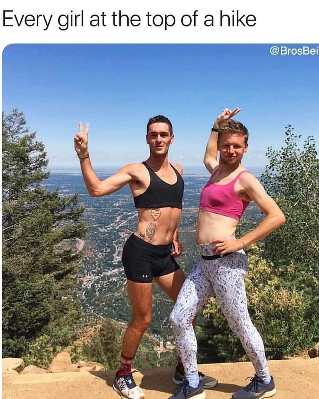 Every girl at the top of a hike.