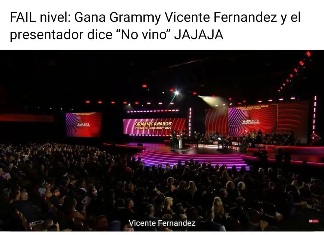 Fail nivel: Gana Grammy Vicente Fernandez y el presentador dice "No vino" jajaja. Vicente Fernandez.