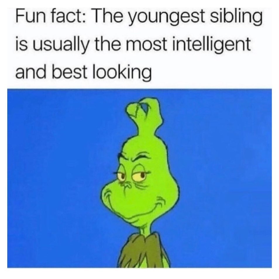 Fun fact: The youngest sibling is usually the most intelligent and best looking.