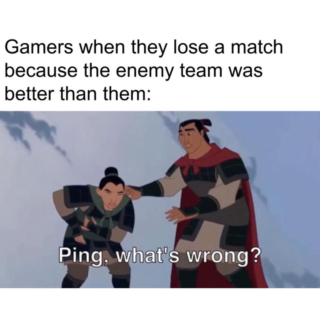 Gamers when they lose a match because the enemy team was better than them: Ping, what's wrong?