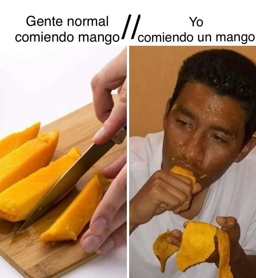 Gente normal comiendo mango. // Yo comiendo un mango.