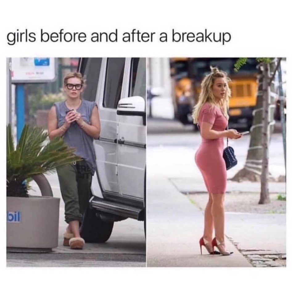 Girls before and after a breakup.