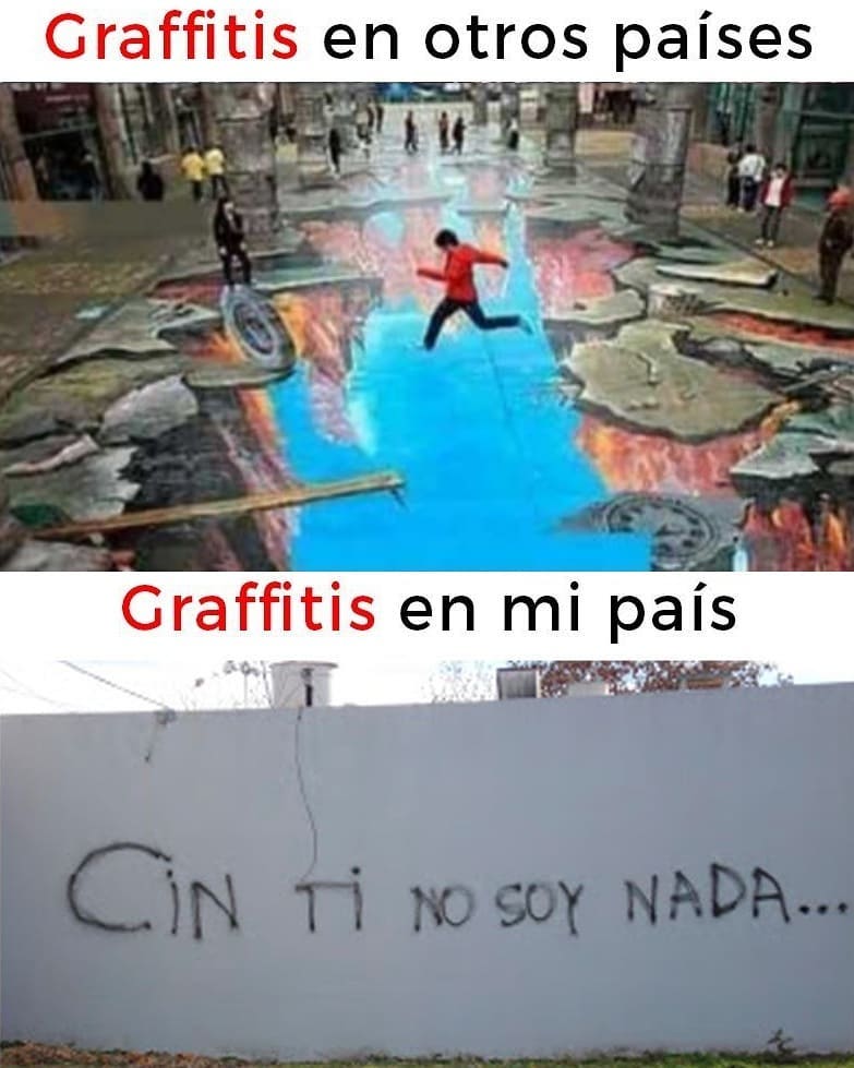 Graffitis en otros países.  Graffitis en mi país: Cin ti no soy nada...