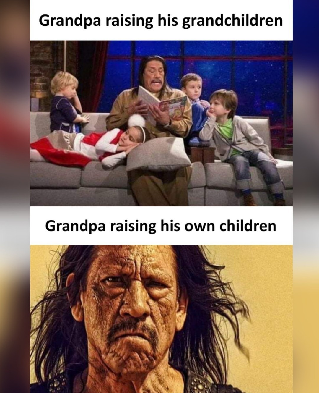 Grandpa raising his grandchildren. Grandpa raising his own children.