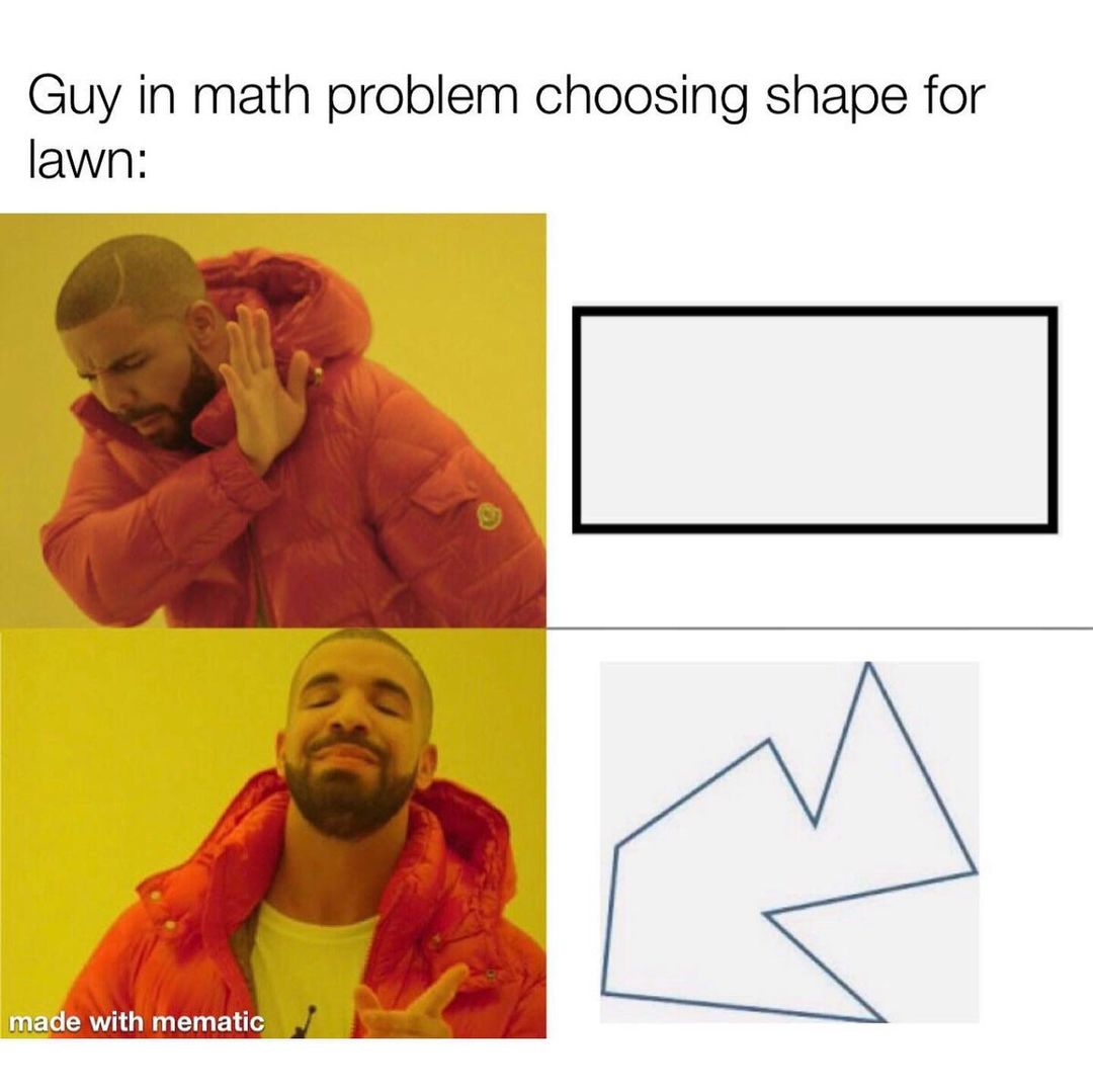Guy in math problem choosing shape for lawn: