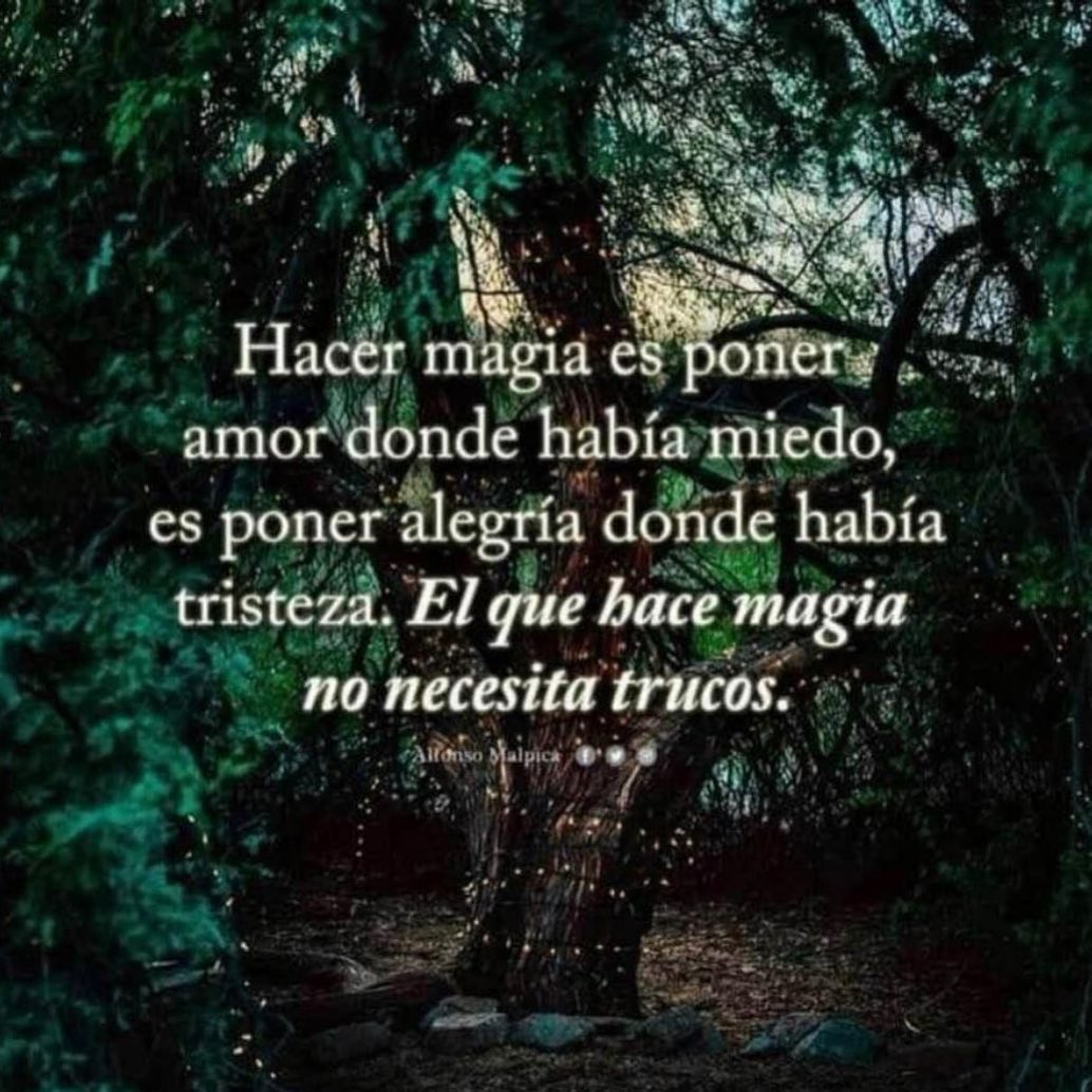 Hacer magia es poner amor donde había miedo, es poner alegría donde había tristeza. El que hace magia no necesita trucos.