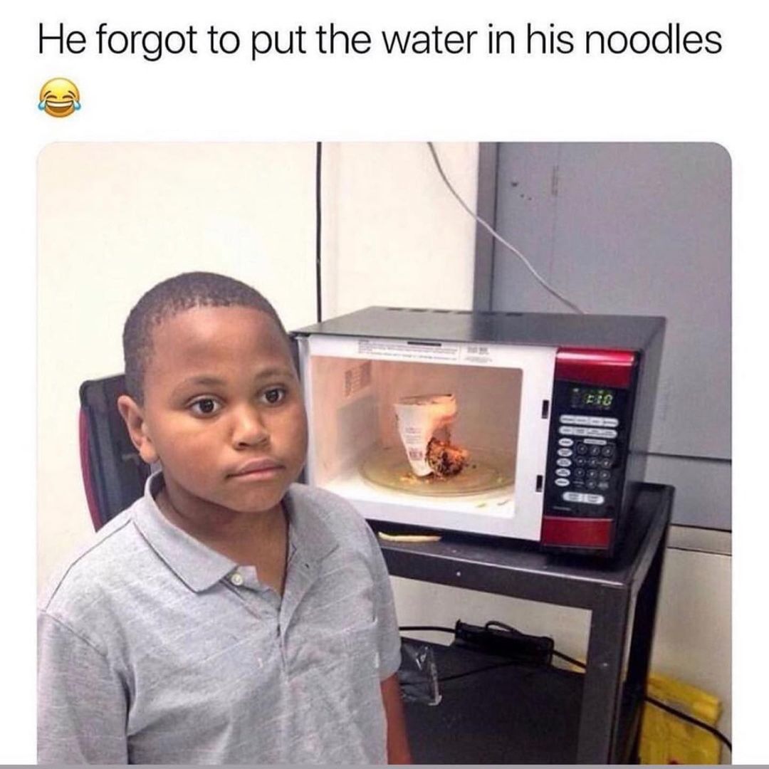 He forgot to put the water in his noodles.