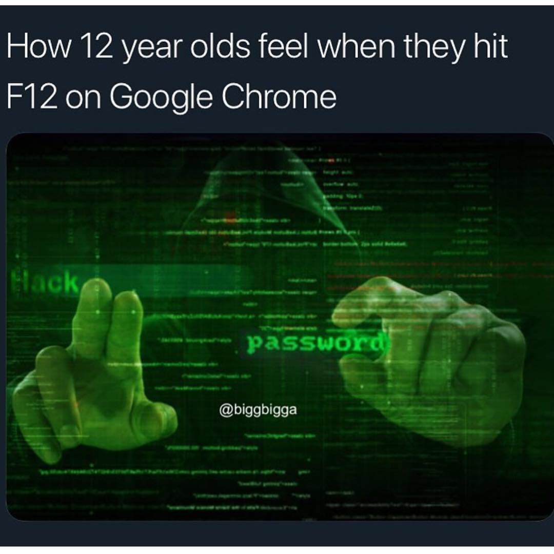 How 12 year olds feel when they hit F12 on Google Chrome.