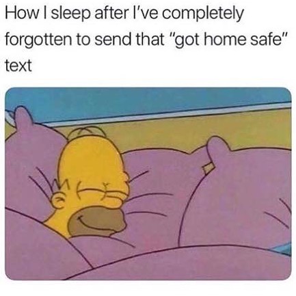 How I sleep after I've completely forgotten to send that "got home safe" text.