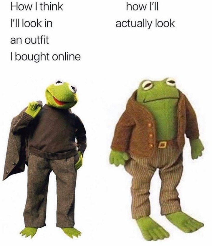 How I think I'll look in an outfit I bought online.  How I'll actually look.