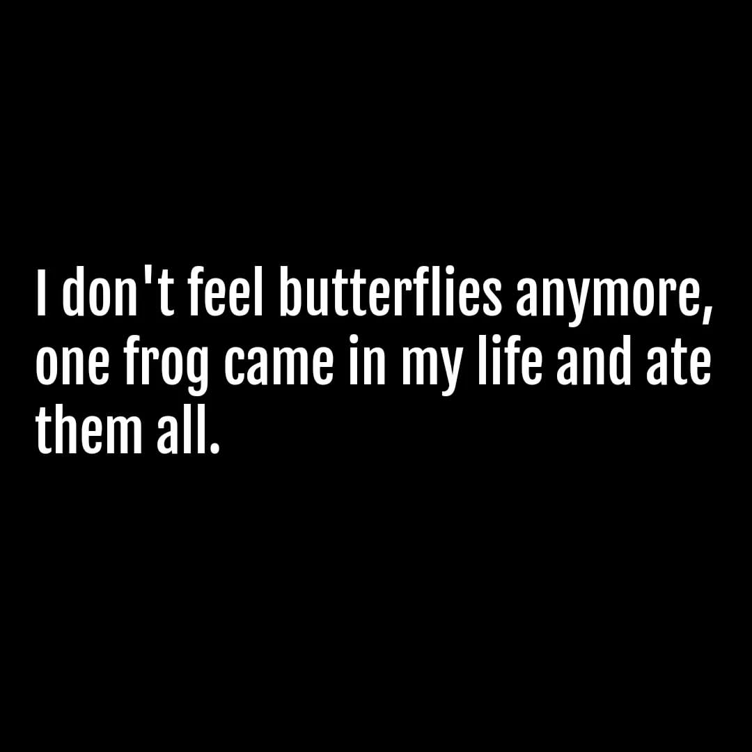 I don't feel butterflies anymore, one frog came in my life and ate them all.