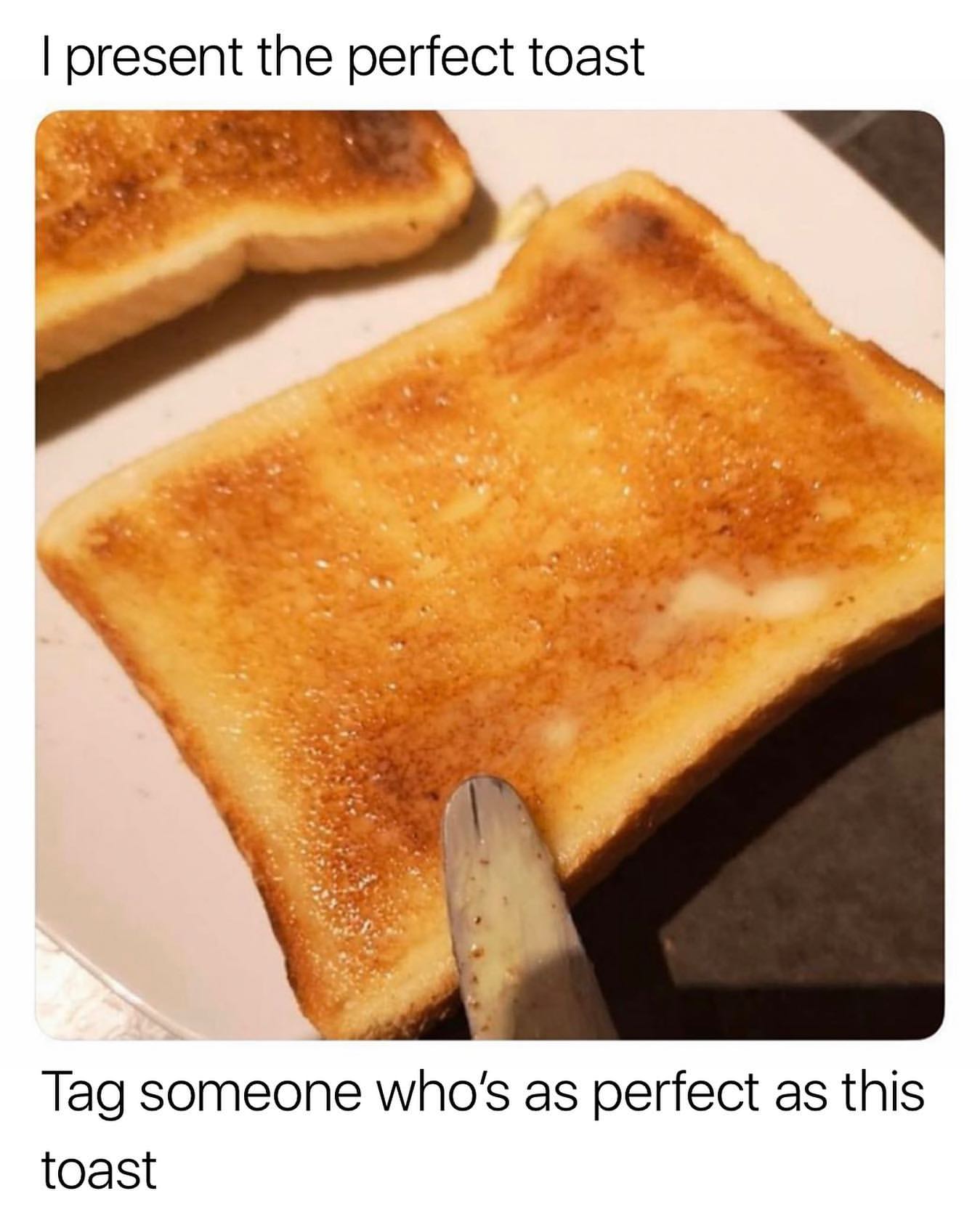 I present the perfect toast. Tag someone who's as perfect as this toast.