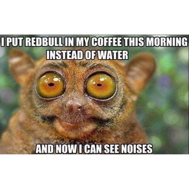 I put redbull in my coffee this morning instead of water and now I can see noises.