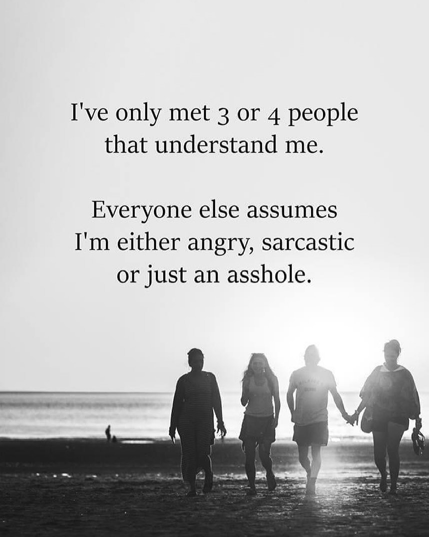 I've only met 3 or 4 people that understand me. Everyone else assumes I'm either angry, sarcastic or just an asshole.