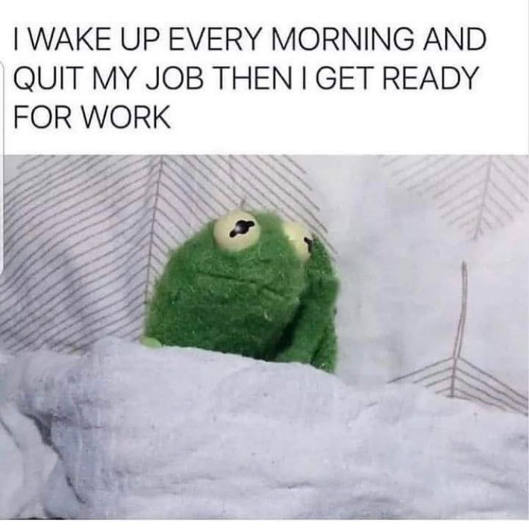 I wake up every morning and quit my job then I get ready for work.