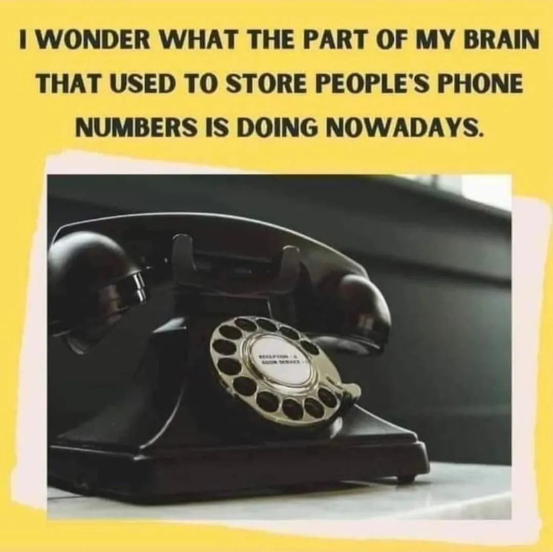 I wonder what the part of my brain that used to store people's phone numbers is doing nowadays.