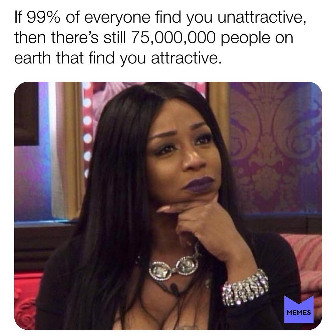 If 99% of everyone find you unattractive, then there's still 75,000,000 people on earth that find you attractive.
