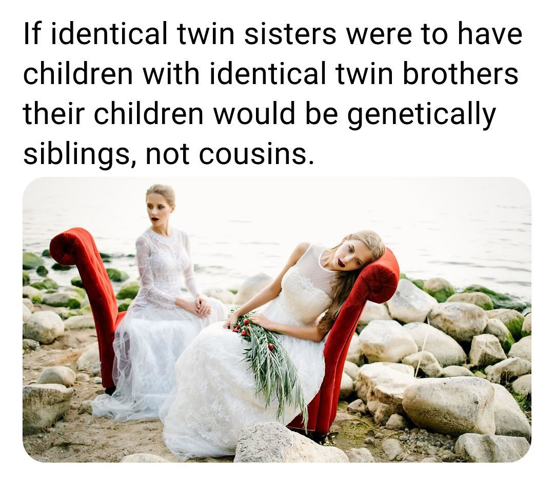 If identical twin sisters were to have children with identical twin brothers their children would be genetically siblings, not cousins.