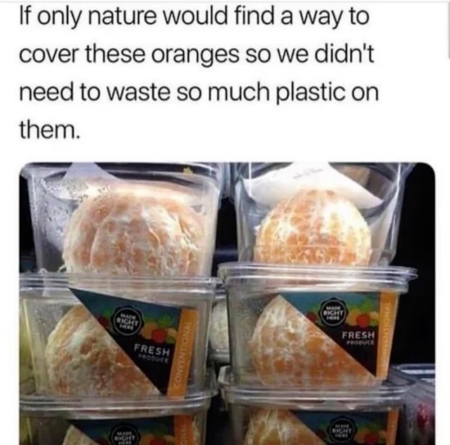 If only nature would find a way to cover these oranges so we didn't need to waste so much plastic on them.