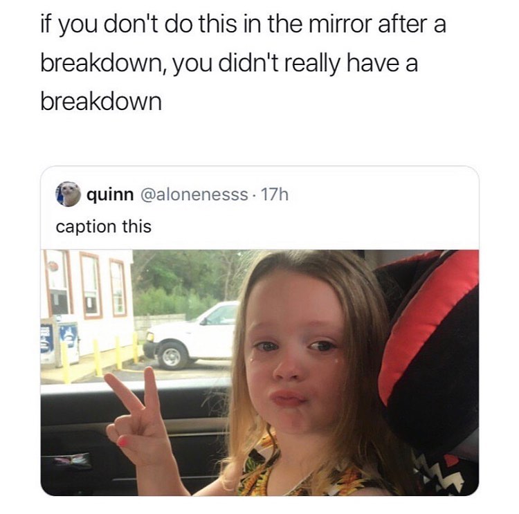 If you don't do this in the mirror after a breakdown, you didn't really have a breakdown.