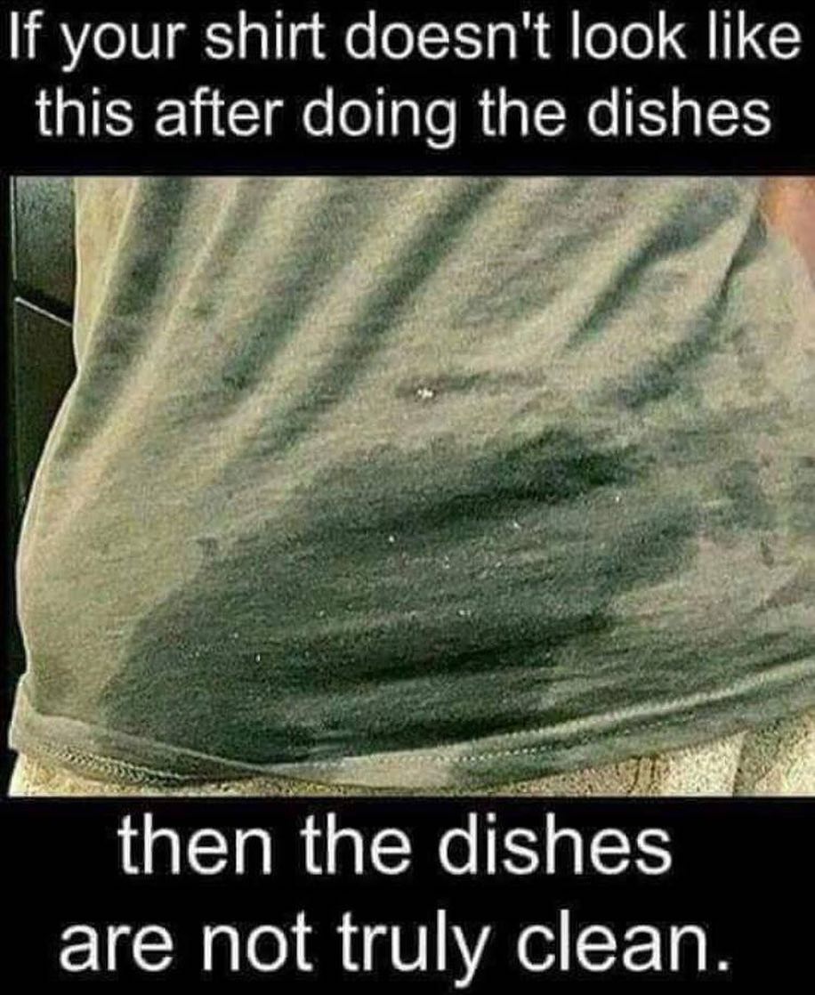 If your shirt doesn't look like this after doing the dishes then the dishes are not truly clean.