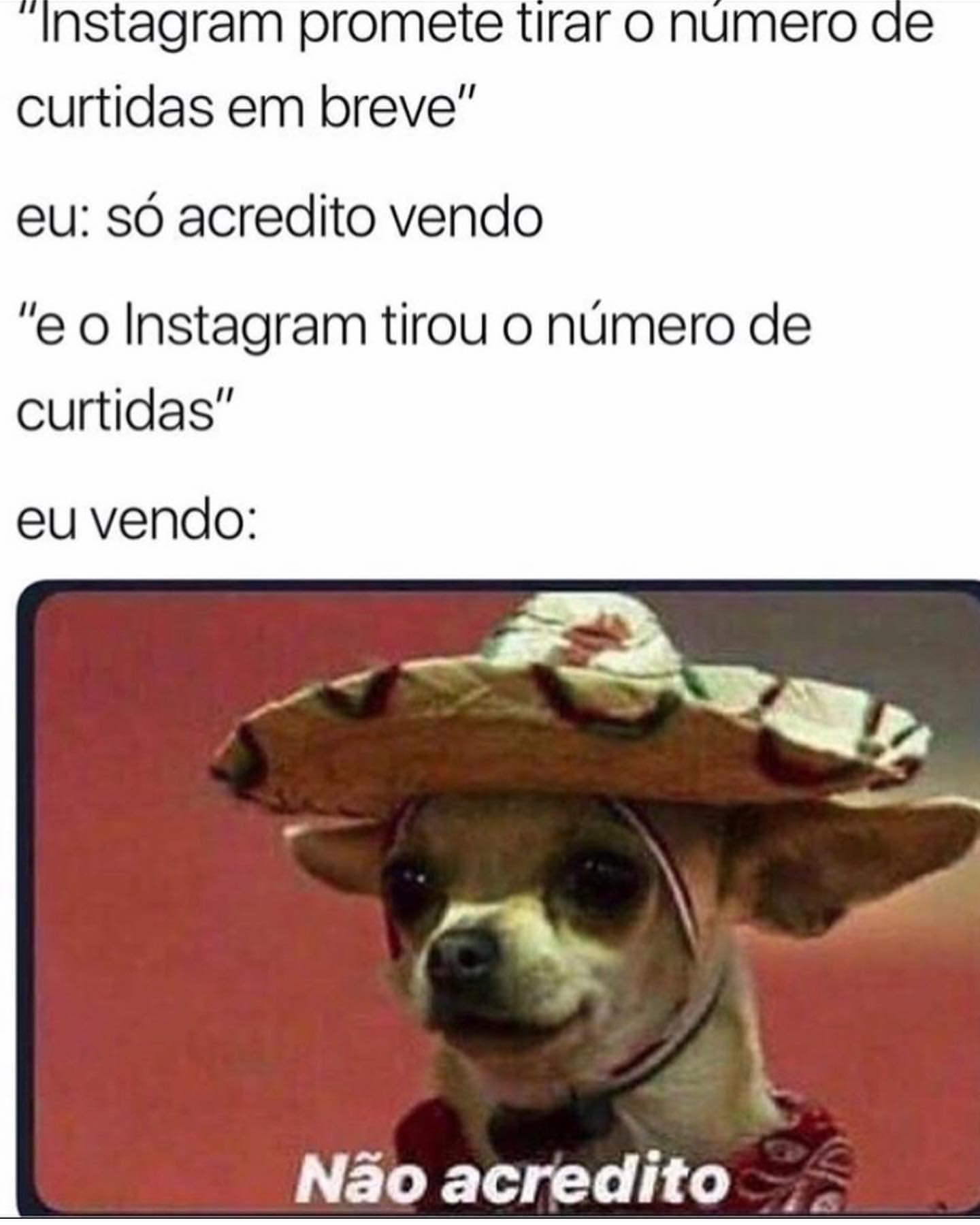 "Instagram promete tirar o número curtidas em breve" Eu: Só acredito vendo. E o Instagram tirou o número de curtidas. Eu vendo: Não acredito