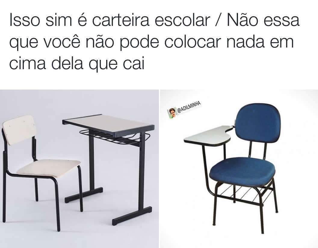 Isso sim é carteira escolar. / Não essa que você não pode colocar nada em cima dela que cai.