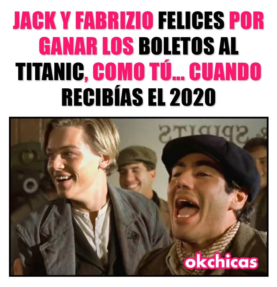Jack y Fabrizio felices por ganar los boletos al titanic, como tú cuando recibías el 2020.