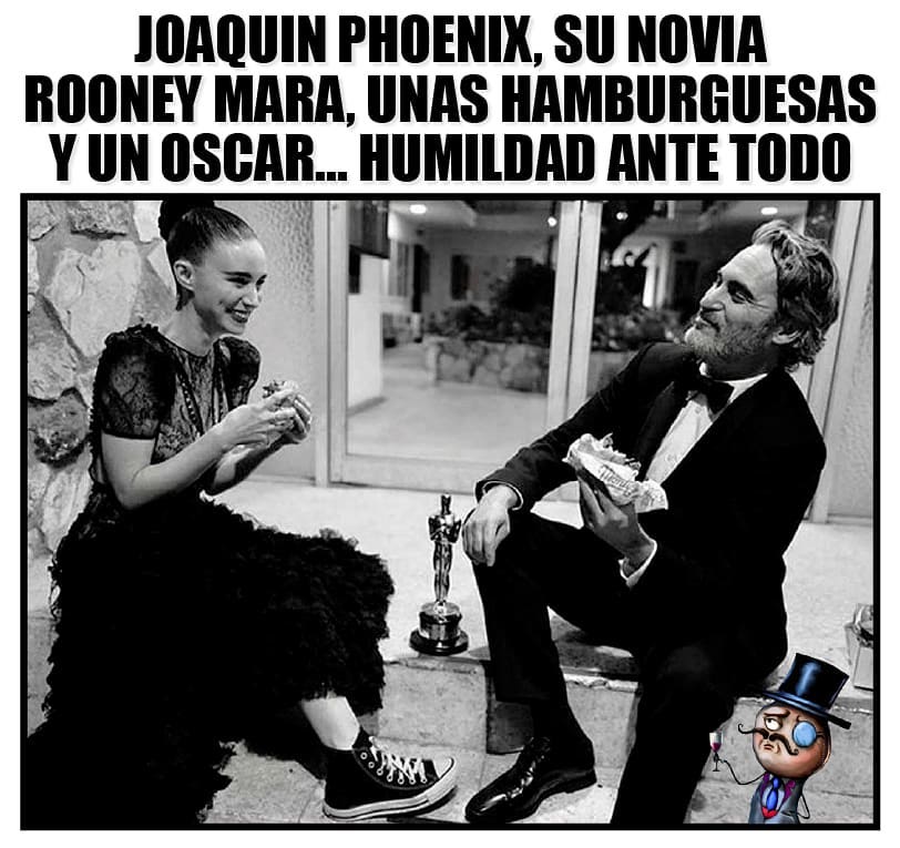 Joaquin Phoenix, su novia Rooney Mara, unas hamburguesas y un Oscar... Humildad ante todo.