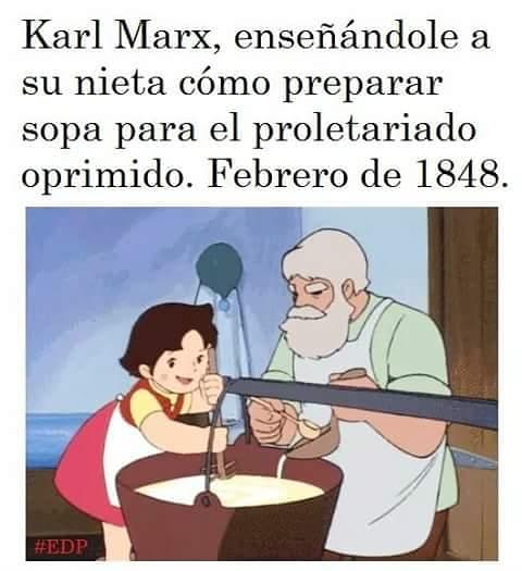 Karl Marx, enseñándole a su nieta cómo preparar sopa para el proletariado oprimido. Febrero de 1848.
