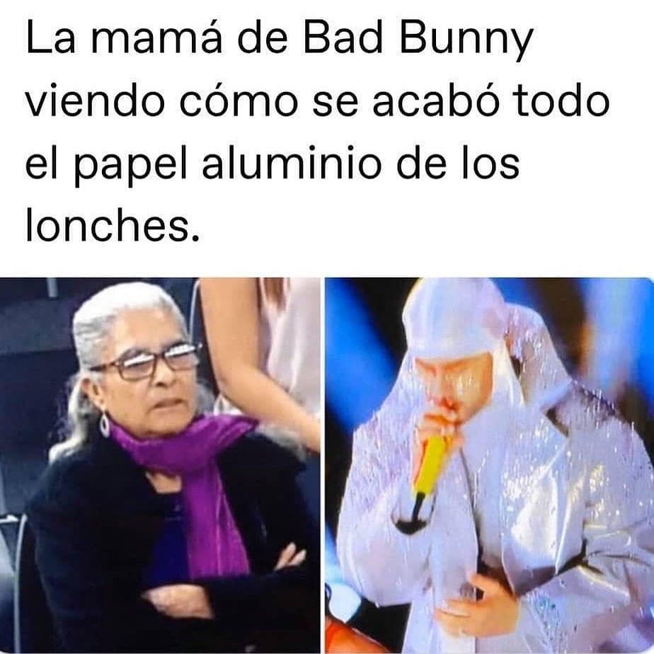 La mamá de Bad Bunny viendo cómo se acabó todo el papel aluminio de los lonches.