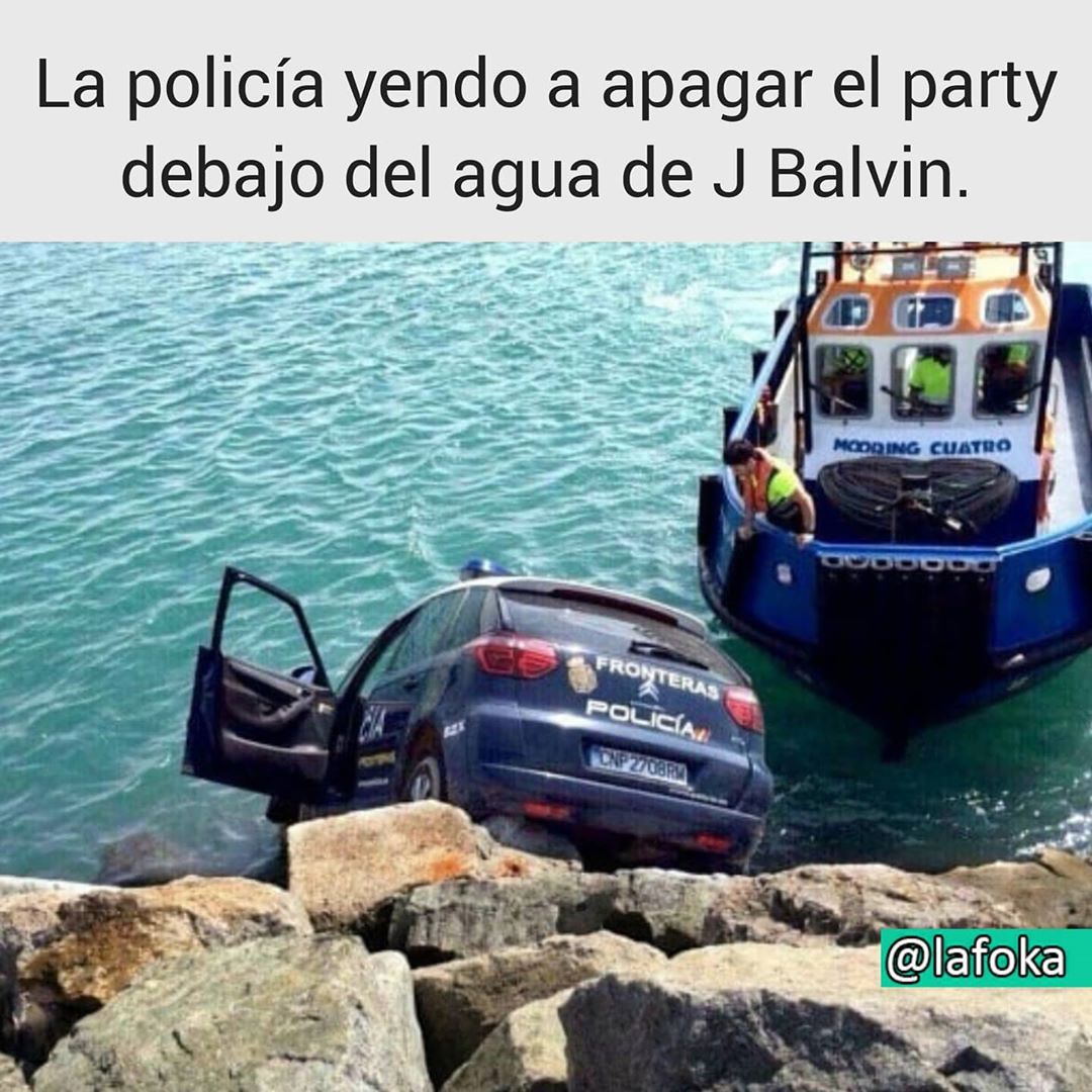 La policía yendo a apagar el party debajo del agua de J Balvin.