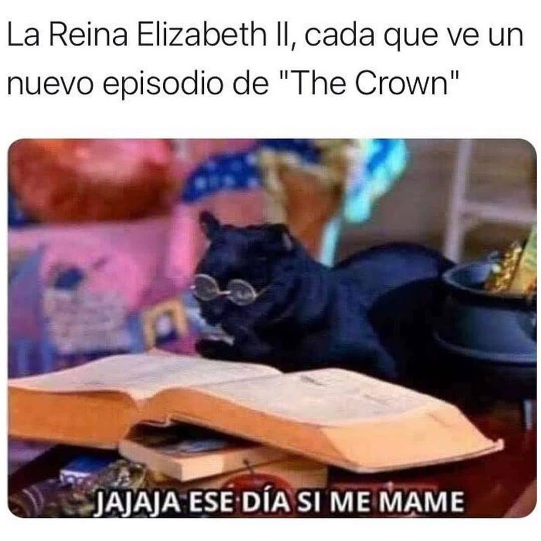 La Reina Elizabeth II, cada que ve un nuevo episodio de "The Crown".  Jajaja ese día sí me mamé.