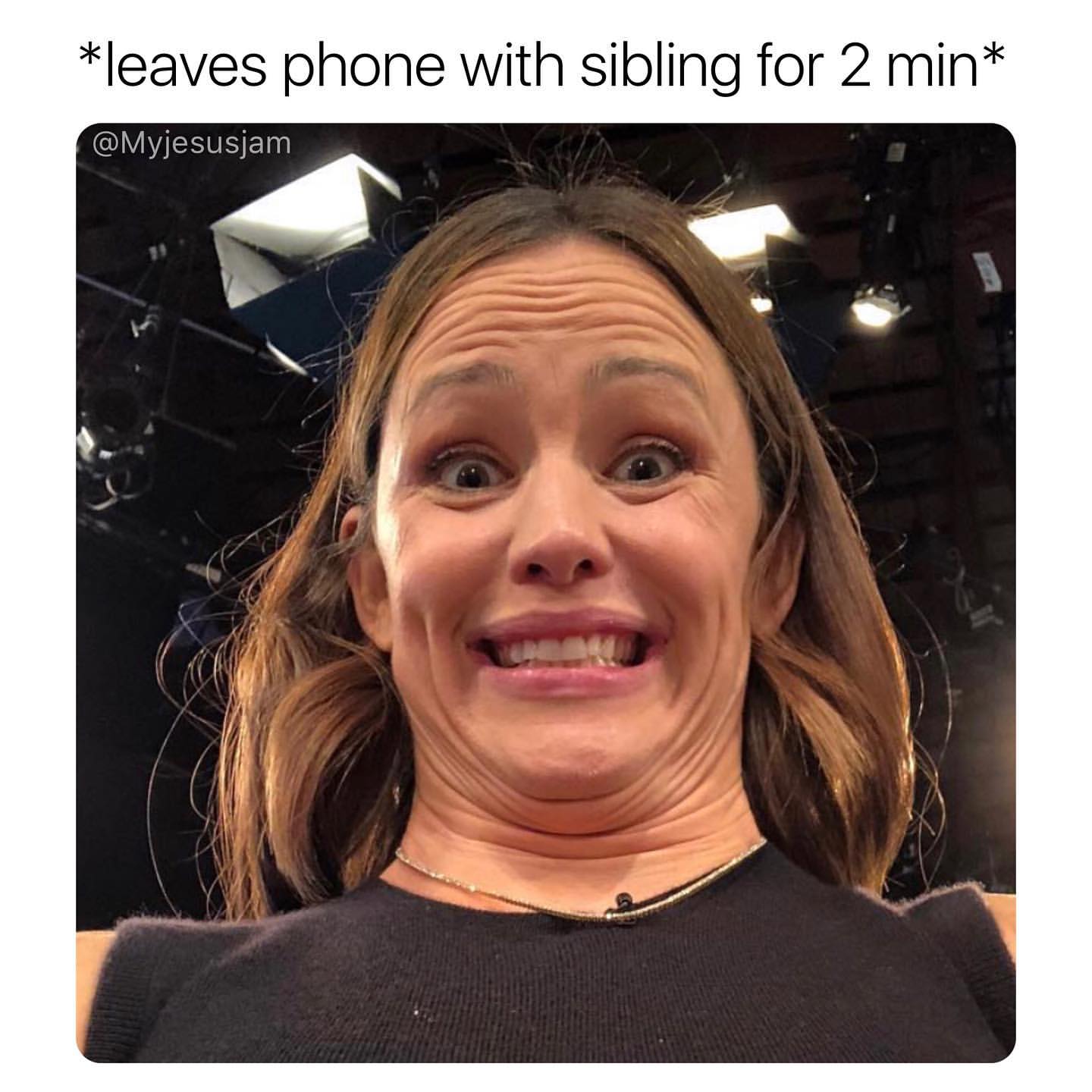 Leaves phone with sibling for 2 min.