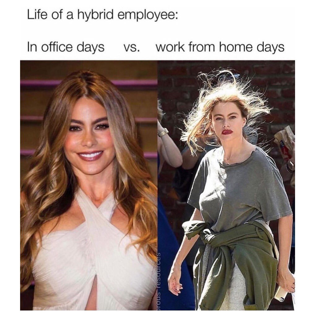 Life of a hybrid employee: In office days vs. Work from home days.