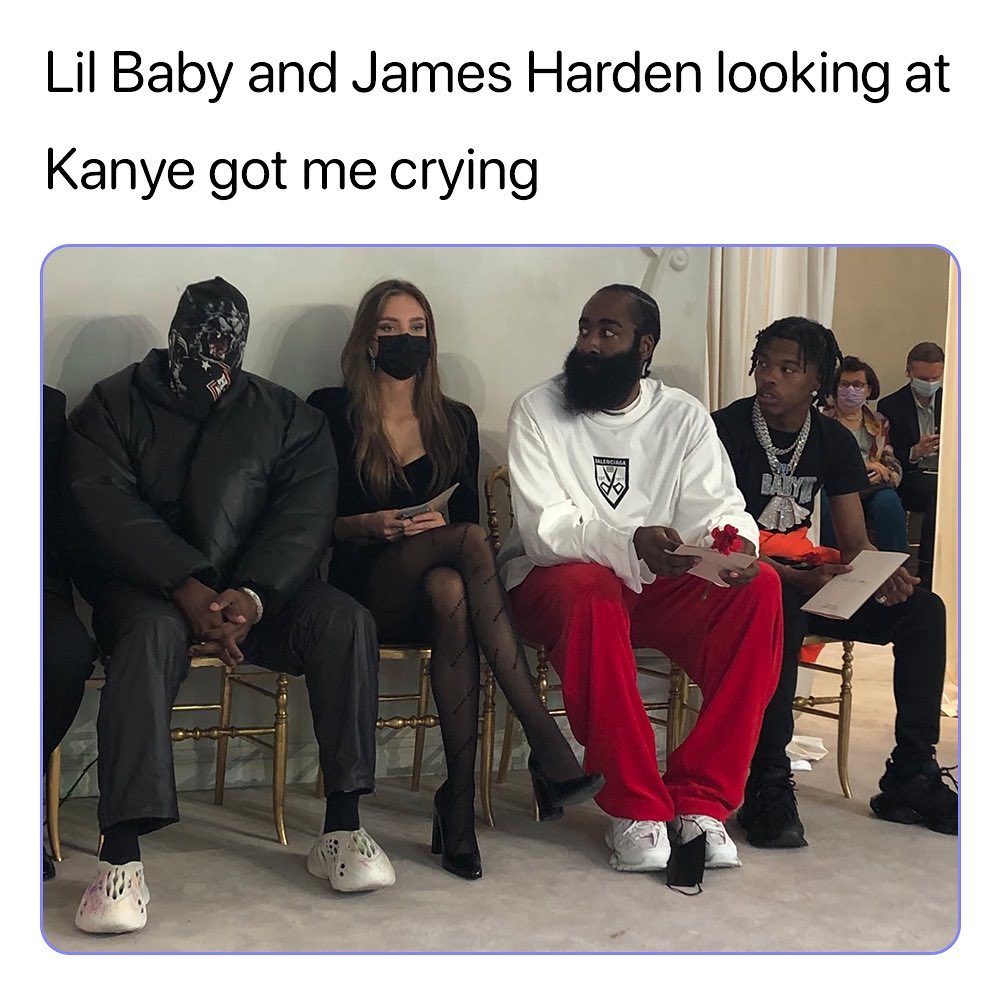 Lil Baby and James Harden looking at Kanye got me crying.