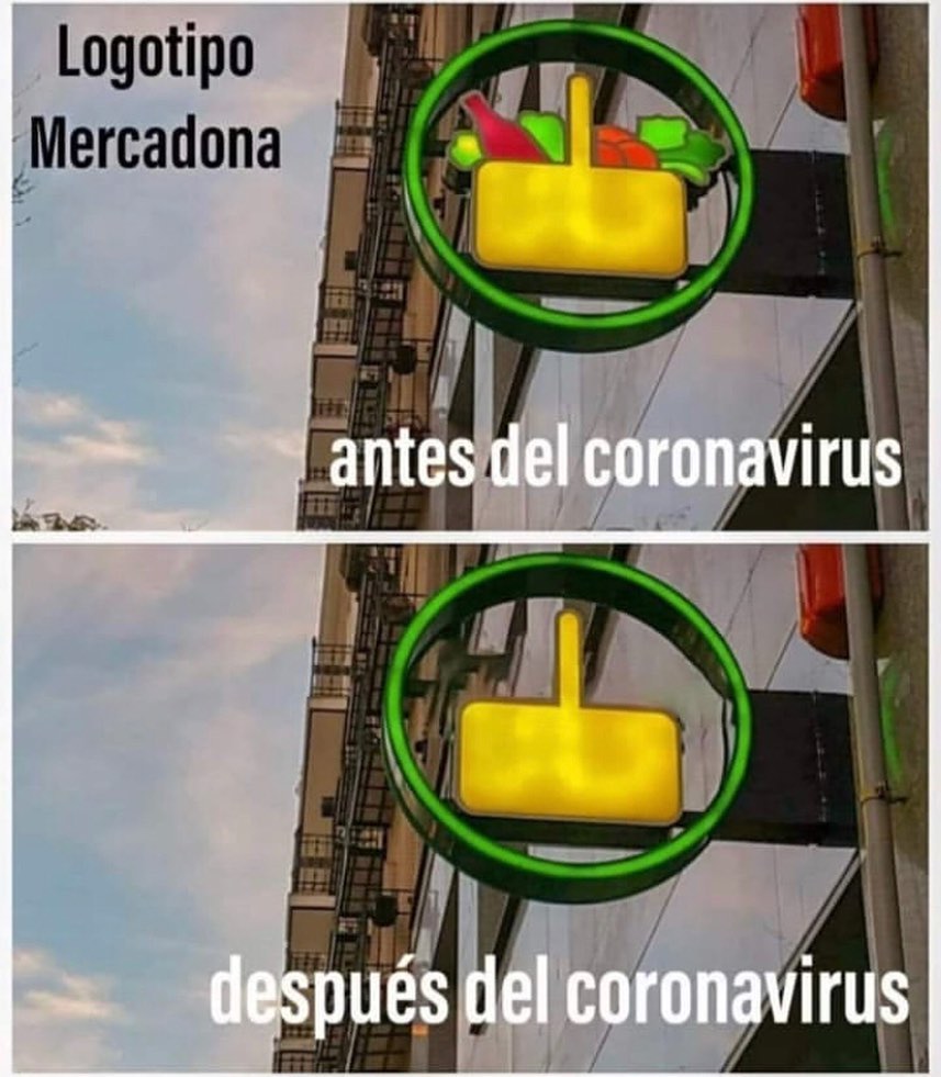 Logotipo Mercadona.  Antes del coronavirus. / Después del coronavirus.