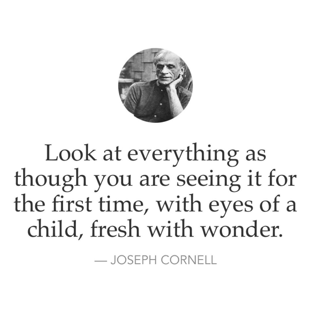 Look at everything as though you are seeing it for the first time, with eyes of a child, fresh with wonder. — Joseph Cornell.