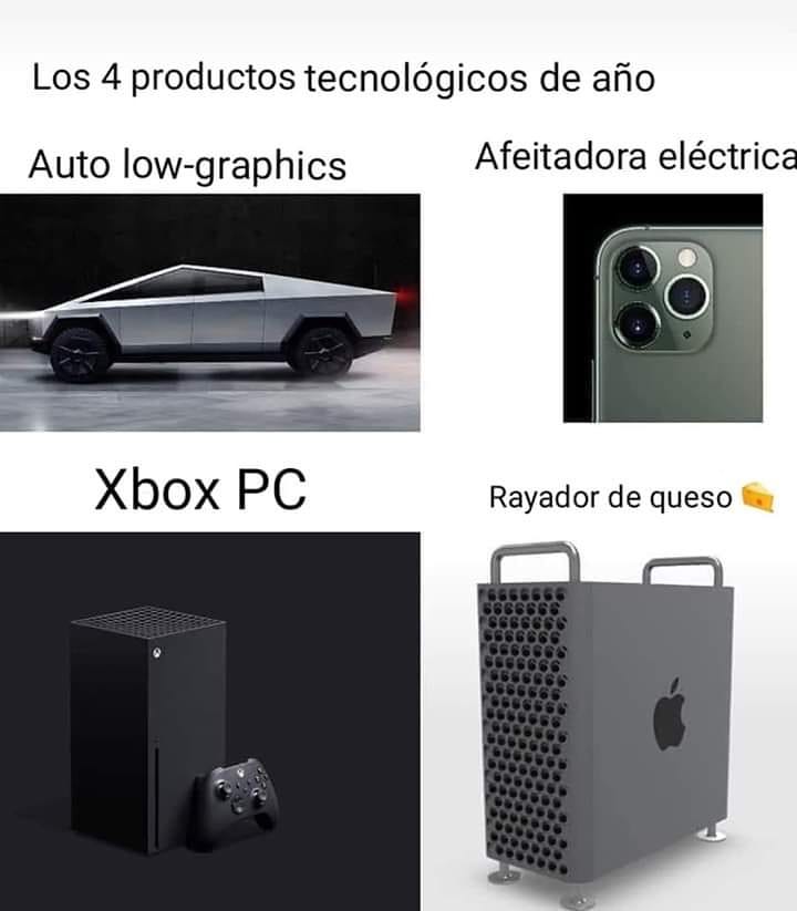 Los 4 productos tecnológicos de año.  Auto Iow-graphics.  Afeitadora eléctrica.  Xbox PC.  Rayador de queso.