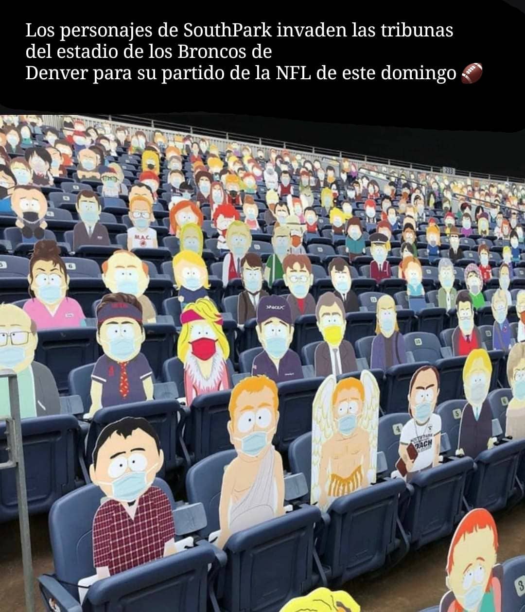 Los personajes de SouthPark invaden las tribunas del estadio de los Broncos de Denver para su partido de la NFL de este domingo.