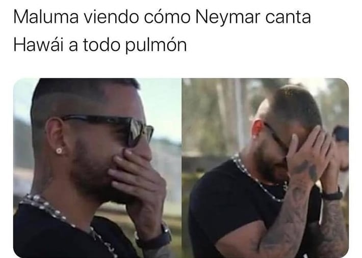 Maluma viendo cómo Neymar canta Hawái a todo pulmón.