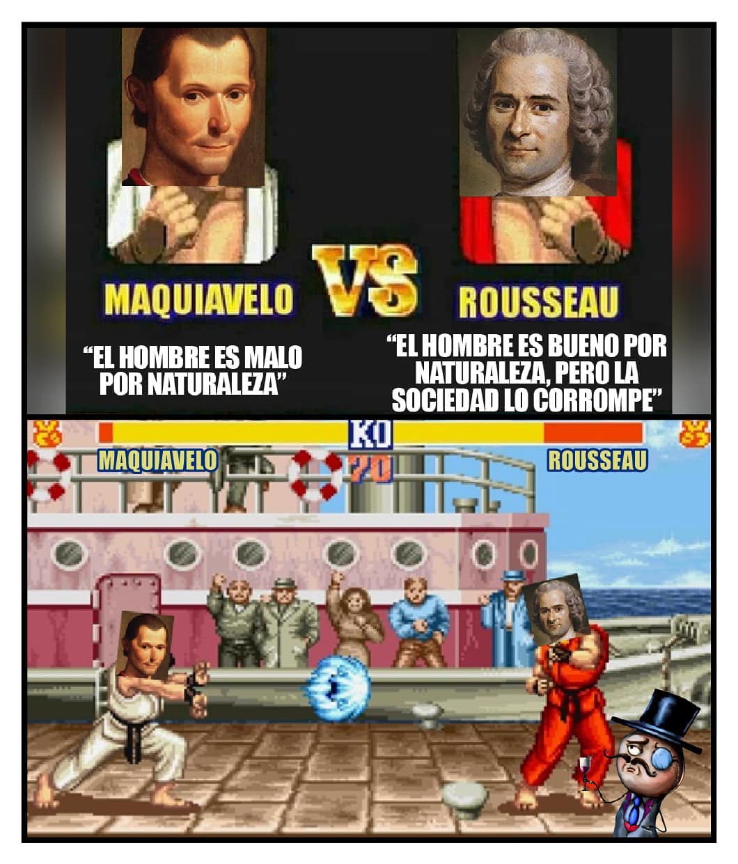 Maquiavelo "el hombre es malo por naturaleza" Rousseau "el hombre es bueno por naturaleza, perola sociedad lo corrompe"