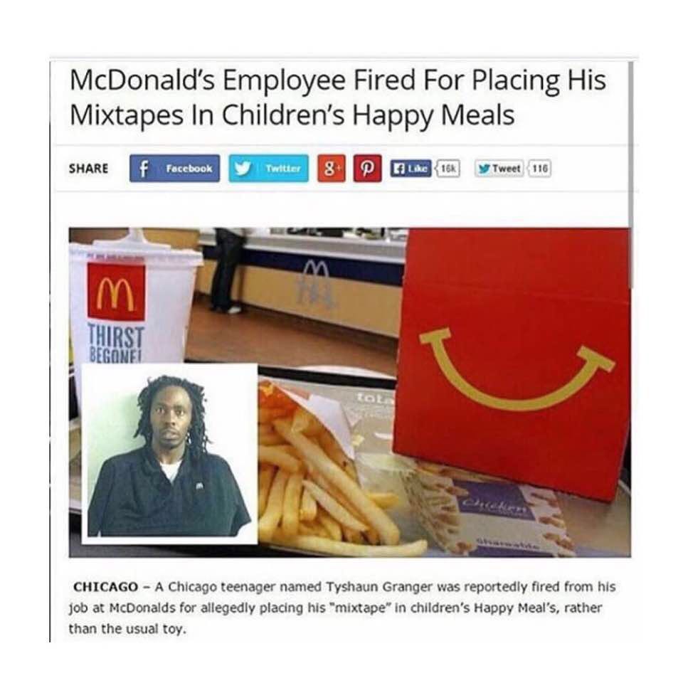 McDonald s Employee Fired For Placing His Mixtapes In Children s Happy 